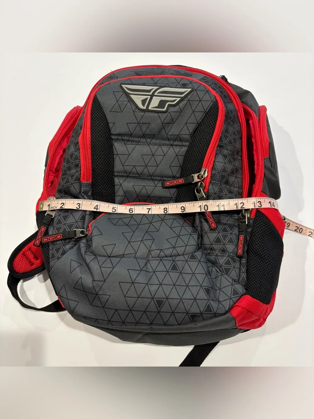 OGIO Fly Racing Bandit Backpack Gray Red Laptop School Travel Moto Gear Bag Pack